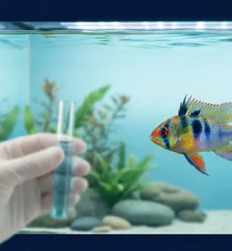 Healthy cichlid fish in clean, well-maintained aquarium with proper lighting and water quality